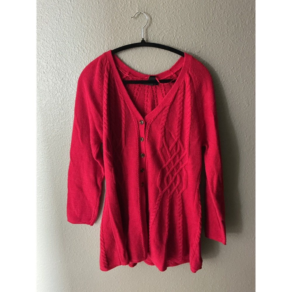 Style & Co Womens Red Cable Knit Button Front V-Neck Cardigan Sweater XL
